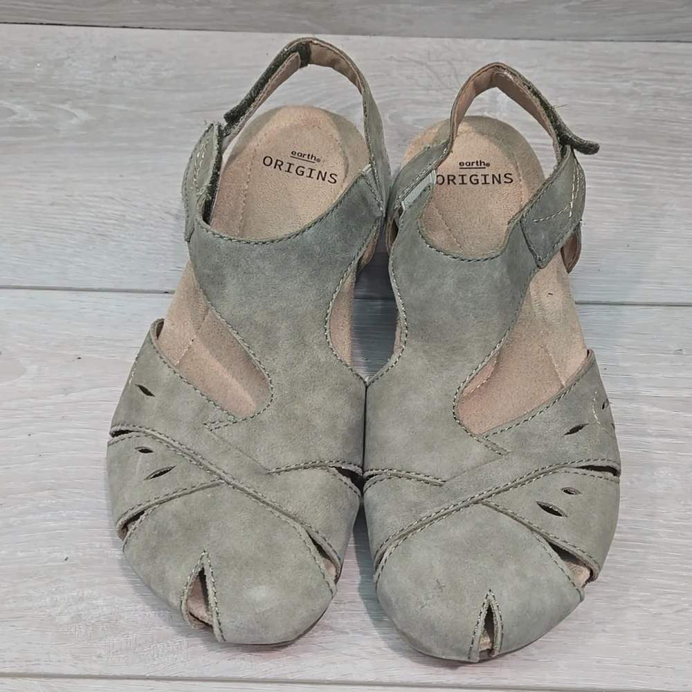 Earth Origins Women's Birdine Green Leather Sandals Shoes Sz 8M